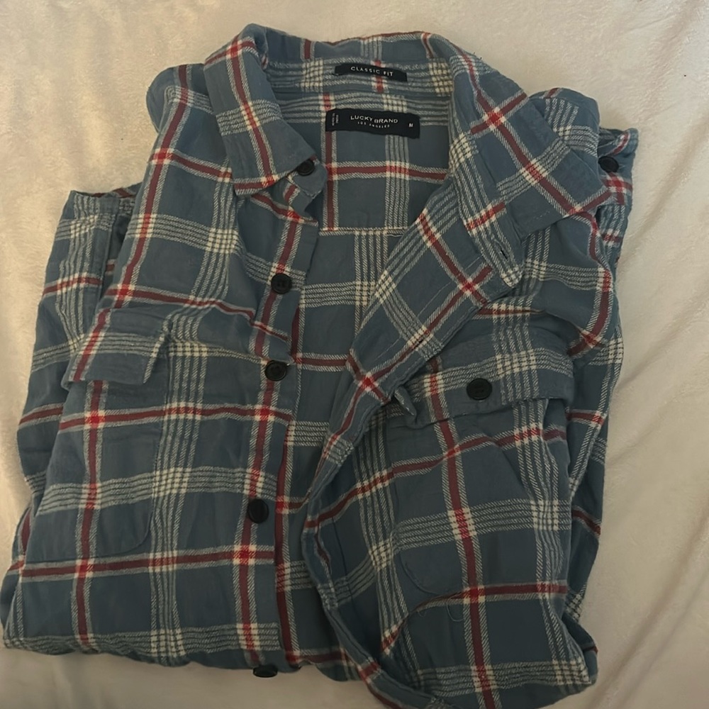 Lucky Brand Classic Fit Medium blue red flannel type shirt
